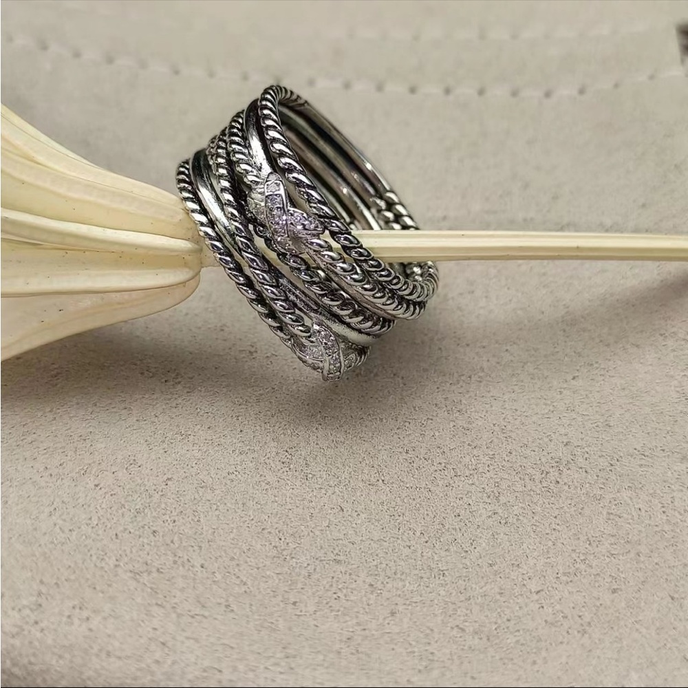 David Yurman Stackable Silver-Tone Twisted Rope Ring sz8 - Picture 3 of 8